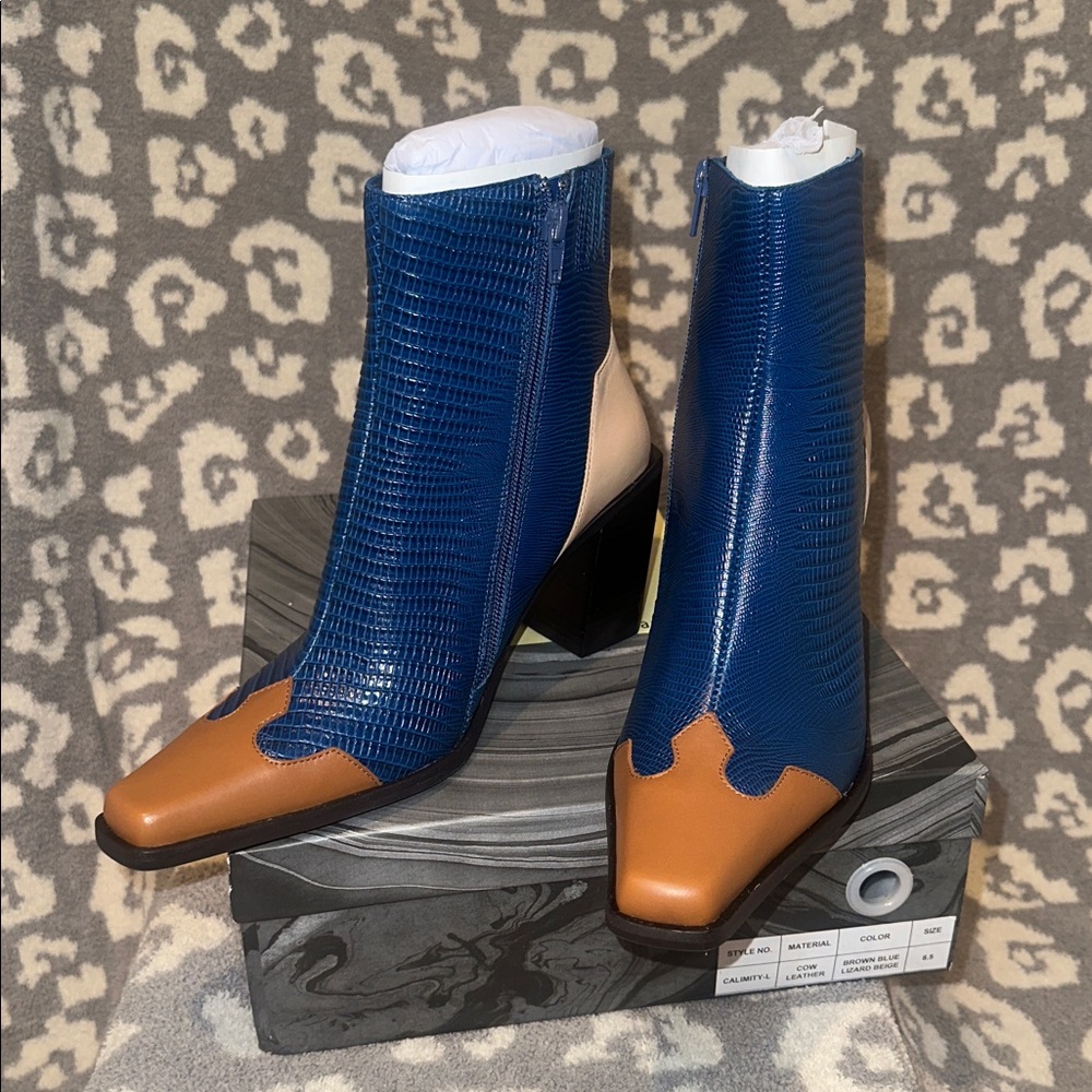 Jeffrey Campbell Calimity-L Heeled Boots in Brown Blue Lizard Beige 😍 New 🆕 😍😍 - Picture 14 of 17